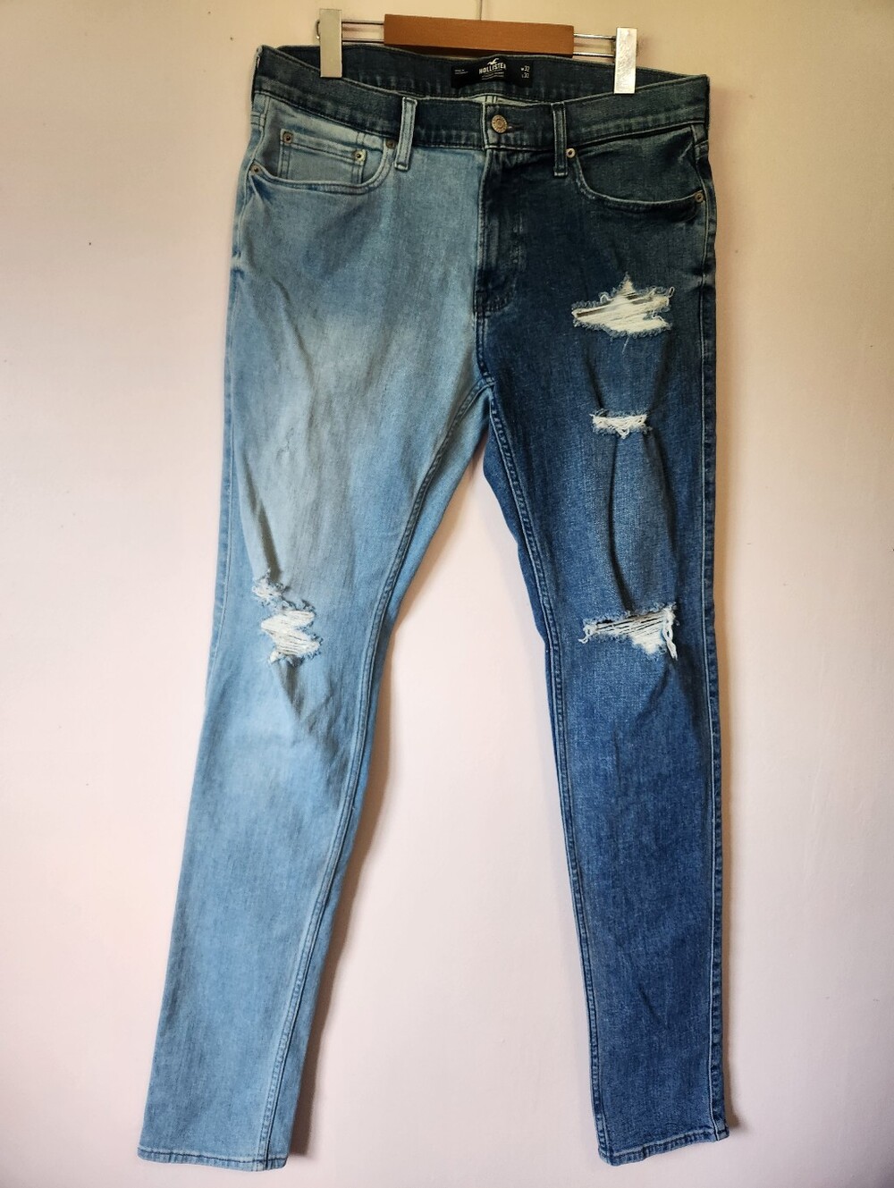 Hollister Stacked Skinny Epic Flex Two-Tone Colorblock Distressed Jeans Size 32